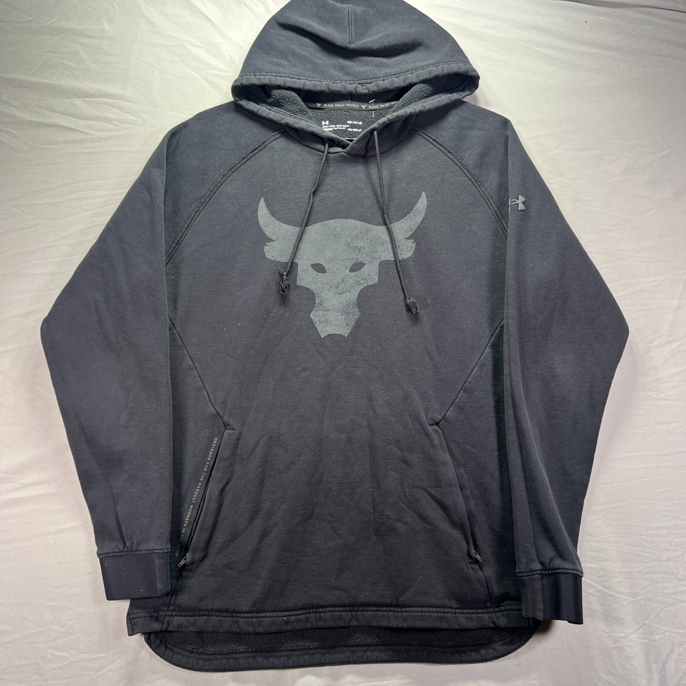 Under Armour Project Rock Hoodie Mens Medium Pullover Fleece Sweatshirt Gym - Picture 2 of 9